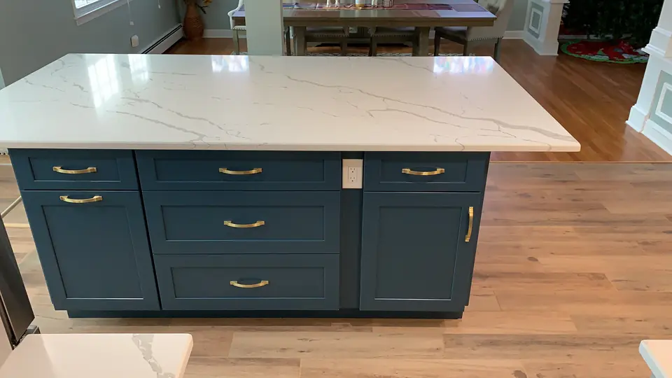 Navy island with brass pulls